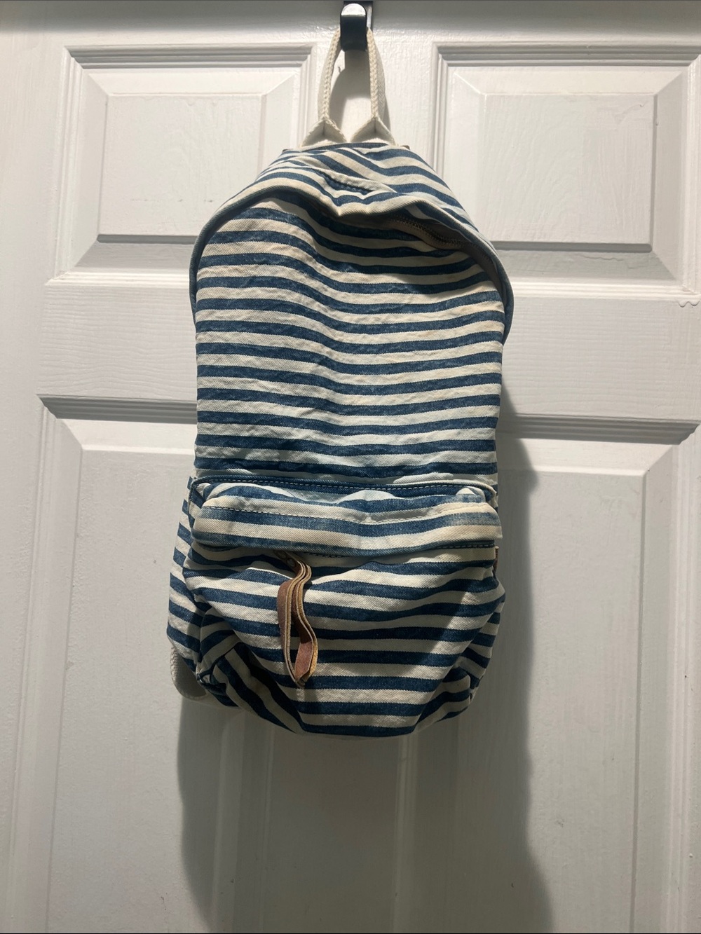 John Galt by Brandy Melville Striped Canvas Backpack - Blue & Cream